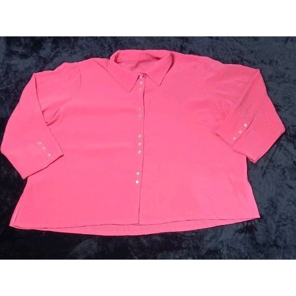 Fridaze 100% Linen 3/4 Sleeve Pearl Button Up Tunic Blouse 2X Pink Coastal Beach